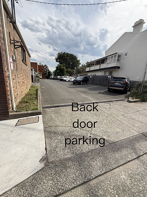 Rear driveway and parking at Burwood Massage