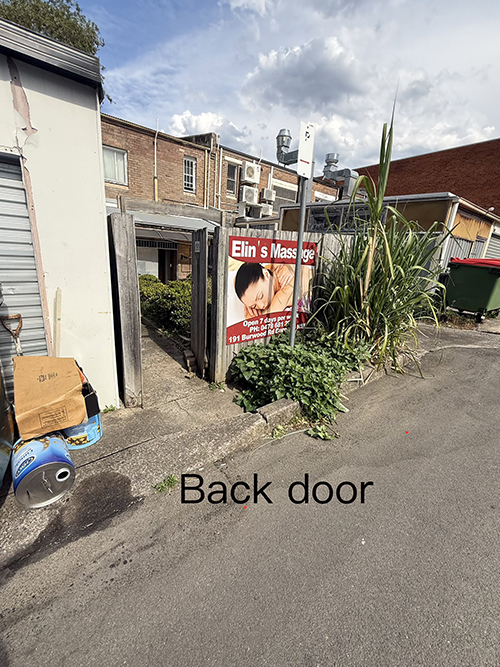 Rear entrance to the Burwood Massage studio